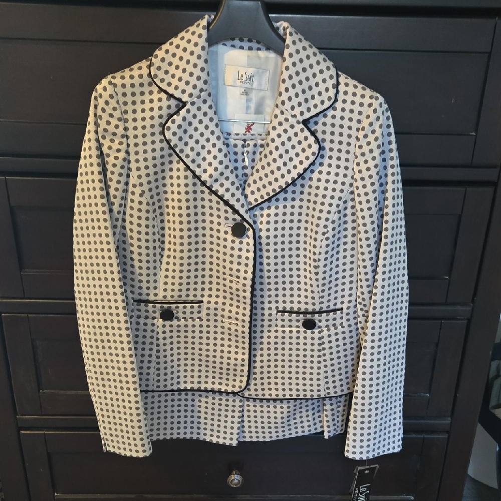 Le Suit Women's Black and White Polka Dot Blazer